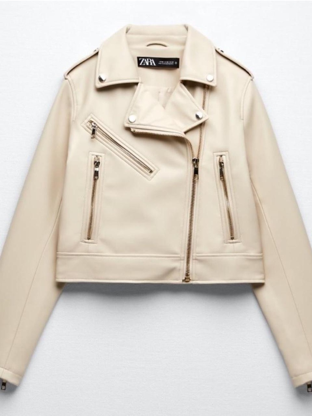 ZARA Beige Cream Biker-Style Leather Jacket